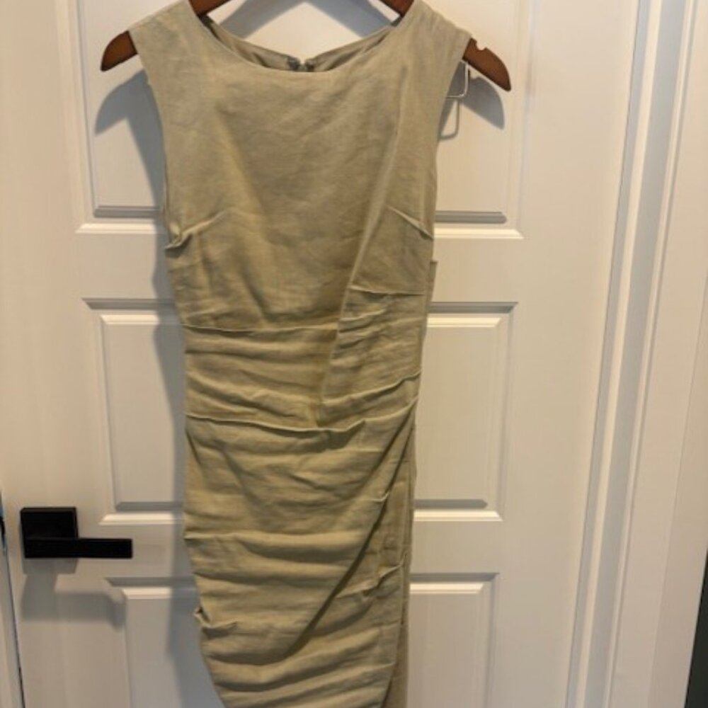 Nicole Miller Tan Linen Dress Midi